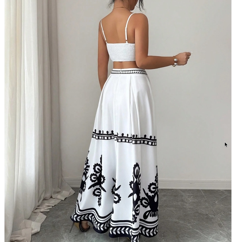 Boho Allover Print Smocked Cropped Cami top Maxi Skirt Set - Picture 3 of 4